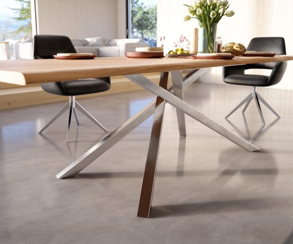Jídelní stůl Edge 260x100 akácie přírodní křížová podnož nerezová ocel - Image 5