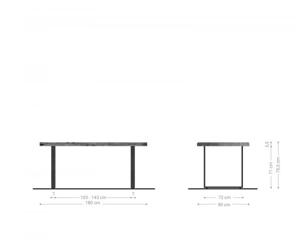 Jídelní stůl Edge 180x90 XL přírodní akácie tenká podnož kov černý - Image 6