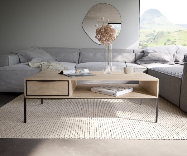 Konferenční stolek Henora 120x60 cm mango bílá 1 zásuvka černý kov - Image 2