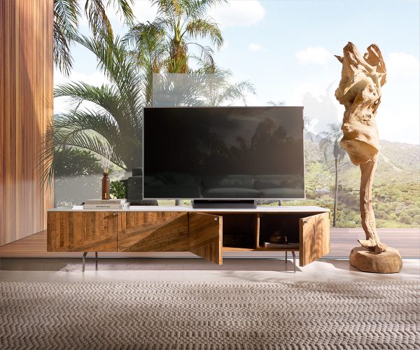 TV stolek Bahan 200 cm mango teak 4 dvířka mramor bílá - Image 4