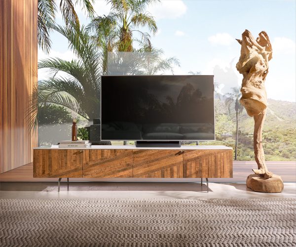 TV stolek Bahan 200 cm mango teak 4 dvířka mramor bílá - Image 2