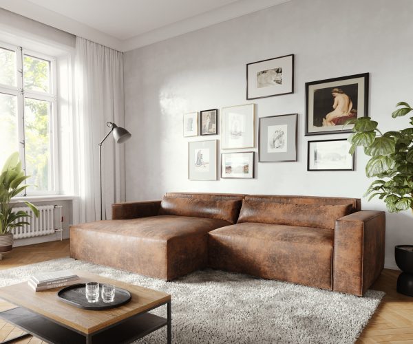 Rohová pohovka Brom 260x150 cm hnědé otoman z umělé kůže levá