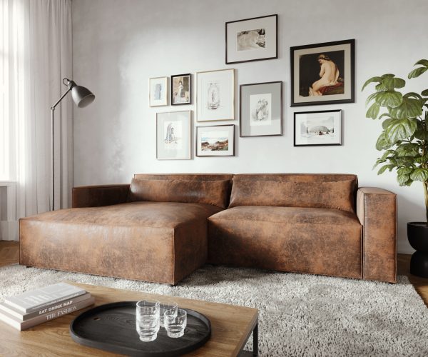 Rohová pohovka Brom 260x150 cm hnědé otoman z umělé kůže levá - Image 2