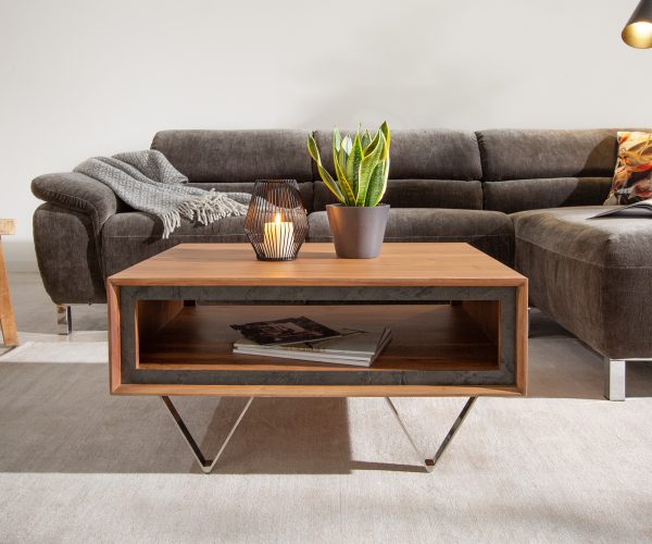 Konferenční stolek Stonegrace 80x60x40 cm přírodní akácie 1 přihrádka kamenná dýha - Image 2
