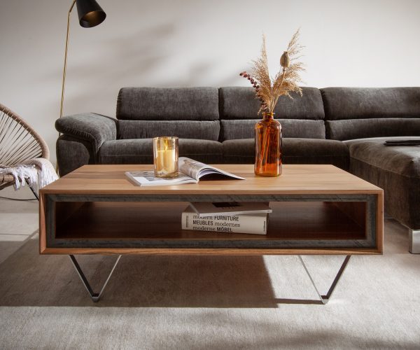 Konferenční stolek Stonegrace 115x60x40 cm přírodní akácie 1 přihrádka kamenná dýha - Image 2