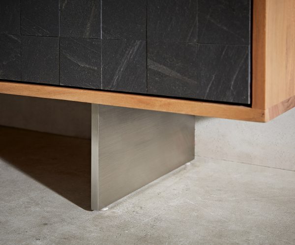 TV stolek Teele 200 cm přírodní akácie břidlice 2 dvířka podnož nerezová ocel - Image 7