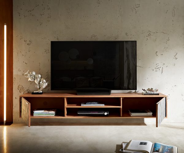 TV stolek Teele 200 cm přírodní akácie břidlice 2 dvířka závěsné - Image 6