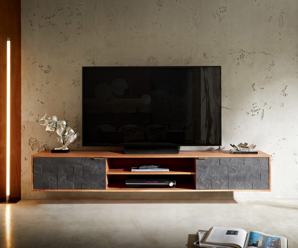 TV stolek Teele 200 cm přírodní akácie břidlice 2 dvířka závěsné - Image 2