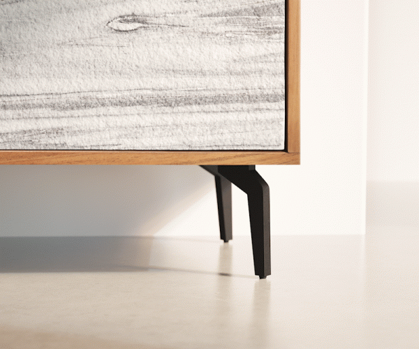 TV stolek Kleo 160 cm přírodní akácie 2 dvířka šikmá podnož černý kov - Image 7