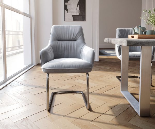 Otočná židle Zelia-Flex s područkami Velvet Grey Cantilever Round Chrome Pocket Springs - Image 2