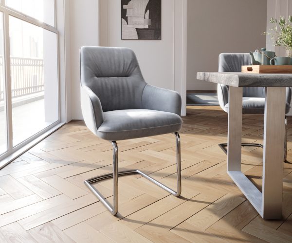 Otočná židle Zelia-Flex s područkami Velvet Grey Cantilever Round Chrome Pocket Springs