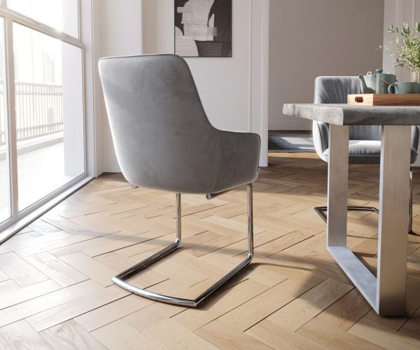 Otočná židle Zelia-Flex s područkami Velvet Grey Cantilever Round Chrome Pocket Springs - Image 3