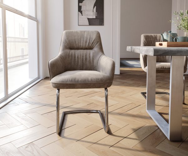 Houpací židle Zelia-Flex s područkami Taupe Vintage Cantilever Round Chrome Pocket Springs - Image 2