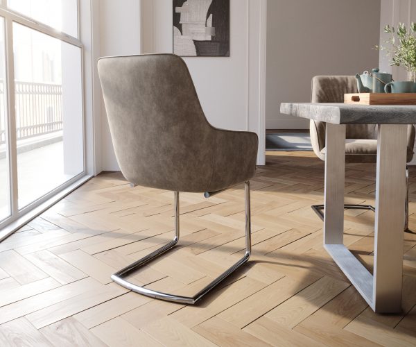 Houpací židle Zelia-Flex s područkami Taupe Vintage Cantilever Round Chrome Pocket Springs - Image 3