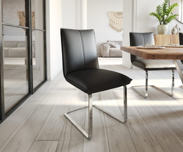Houpací křeslo Lelio-Flex z pravé kůže Black Cantilever Flat Chrome Pocket Springs