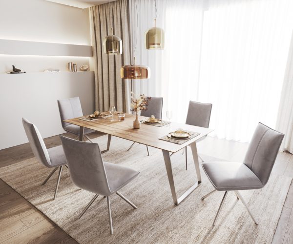 Jídelní židle Lelio-Flex křížová podnož kulatá otočná z nerezové oceli samet šedý 180° - Image 5