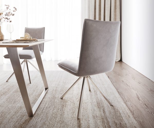 Jídelní židle Lelio-Flex křížová podnož kulatá otočná z nerezové oceli samet šedý 180° - Image 3
