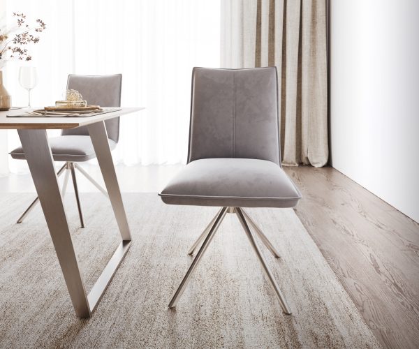 Jídelní židle Lelio-Flex křížová podnož kulatá otočná z nerezové oceli samet šedý 180° - Image 2