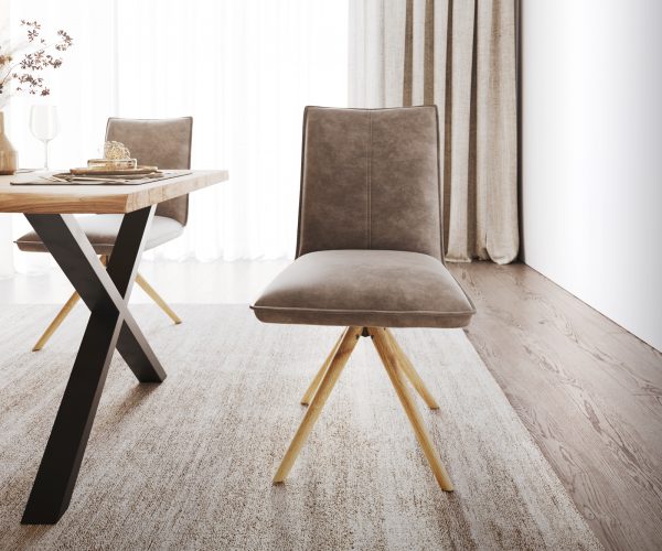 Jídelní židle Lelio-Flex dřevěná podnož zaoblená z přírodního mikrovlákna taupe vintage 180° - Image 2