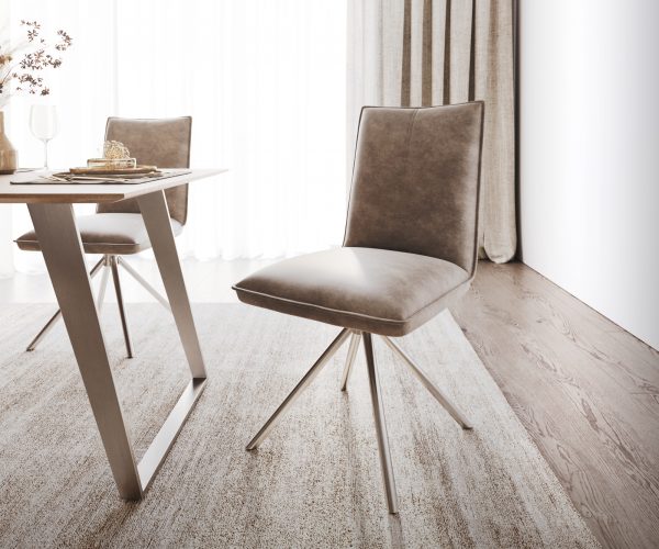 Jídelní židle Lelio-Flex křížová podnož kulatá otočná z nerezové oceli mikrovlákno taupe vintage 180°
