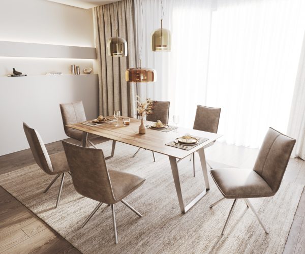 Jídelní židle Lelio-Flex křížová podnož kulatá otočná z nerezové oceli mikrovlákno taupe vintage 180° - Image 5