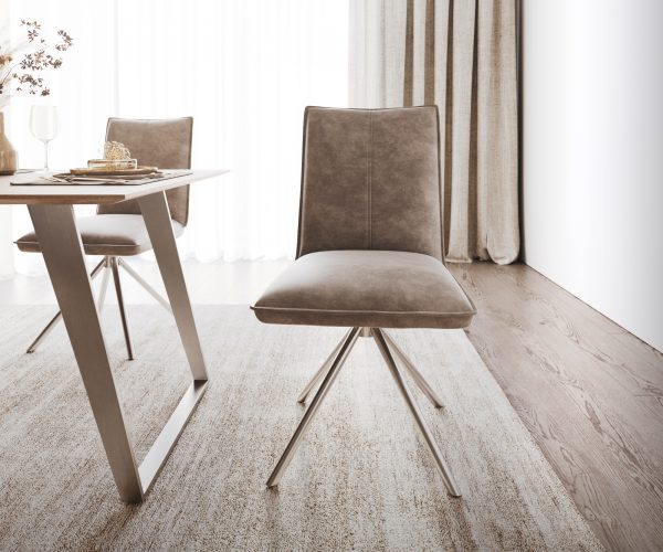 Jídelní židle Lelio-Flex křížová podnož kulatá otočná z nerezové oceli mikrovlákno taupe vintage 180° - Image 2