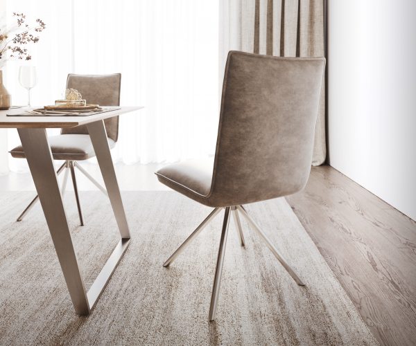 Jídelní židle Lelio-Flex křížová podnož kulatá otočná z nerezové oceli mikrovlákno taupe vintage 180° - Image 3