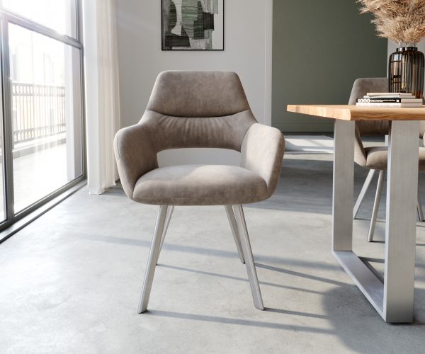 Jídelní židle Yago-Flex oválná podnož z nerezové oceli mikrovlákno taupe vintage - Image 2