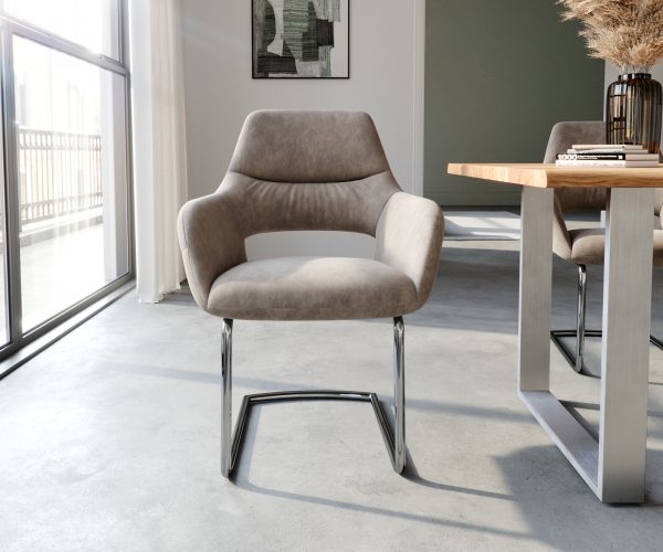 Houpací židle Yago-Flex s područkami Taupe Vintage Cantilever Round Chrome - Image 2