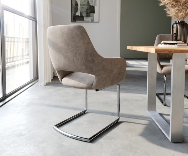 Houpací židle Yago-Flex s područkami Taupe Vintage Cantilever Round Chrome - Image 3