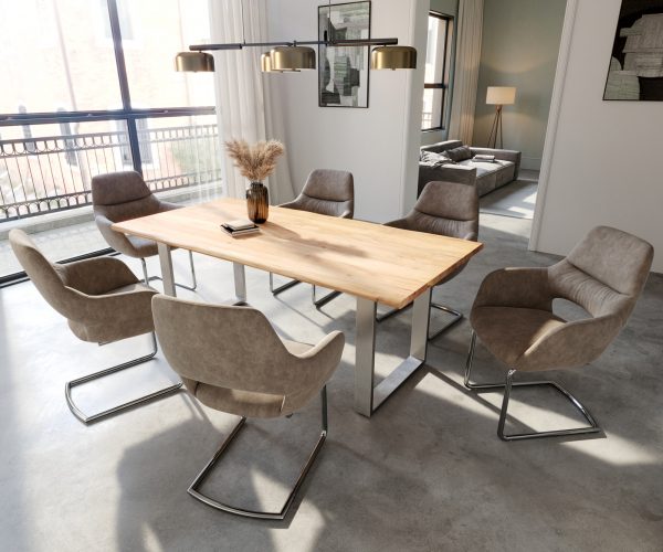 Houpací židle Yago-Flex s područkami Taupe Vintage Cantilever Round Chrome - Image 5