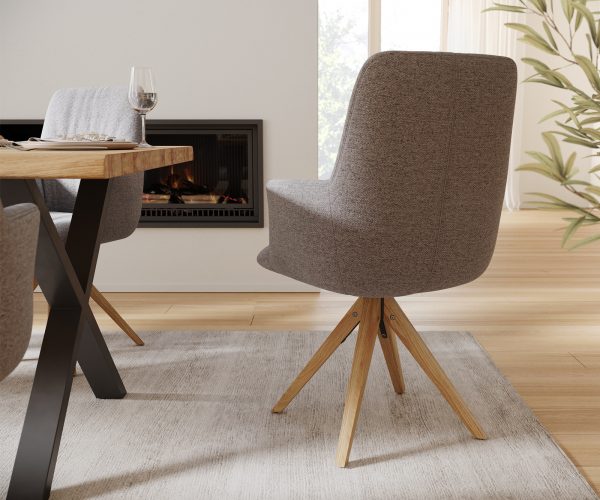 Otočná židle Willa-Flex s područkami Světle šedá strukturovaná tkanina Dřevěný rám úhlový 180° otočný - Image 3