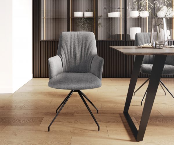 Otočná židle Willa-Flex s područkami Strukturovaná tkanina Světle šedá Křížová podnož kónická Černá Otočná o 180° - Image 2