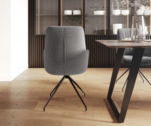 Otočná židle Willa-Flex s područkami Strukturovaná tkanina Světle šedá Křížová podnož kónická Černá Otočná o 180° - Image 3