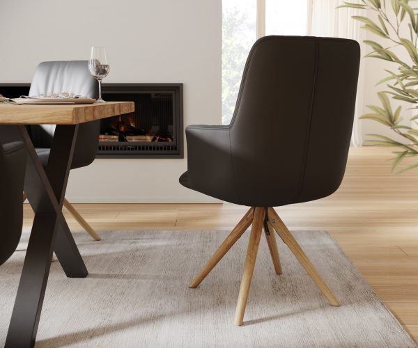 Otočná židle Willa-Flex s područkami z pravé kůže s černým dřevěným rámem, kónická, otočná o 180° - Image 2