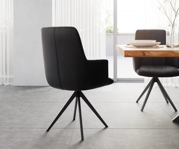 Otočná židle Willa-Flex s područkami pravá kůže černá Křížová podnož hranatá černá 180° otočná - Image 3