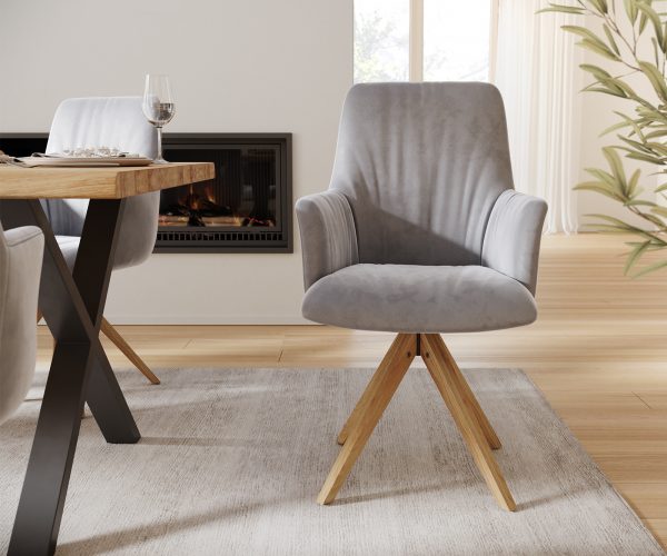 Otočná židle Willa-Flex s područkami Velvet Grey Dřevěný rám otočný o 180° - Image 2