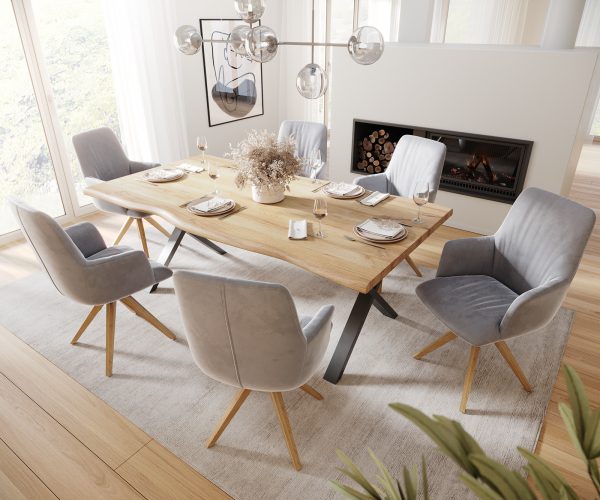 Otočná židle Willa-Flex s područkami Velvet Grey Dřevěný rám otočný o 180° - Image 5