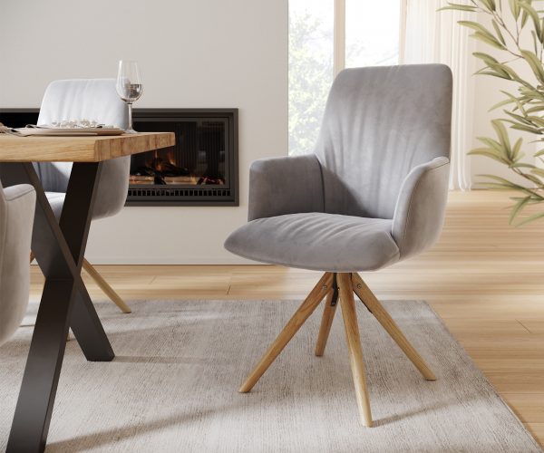 Otočná židle Willa-Flex s područkami Velvet Grey Dřevěný rám Kónický 180° otočný