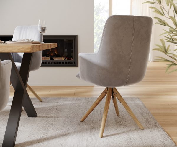 Otočná židle Willa-Flex s područkami Velvet Grey Dřevěný rám Kónický 180° otočný - Image 3