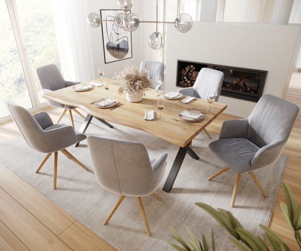 Otočná židle Willa-Flex s područkami Velvet Grey Dřevěný rám Kónický 180° otočný - Image 5