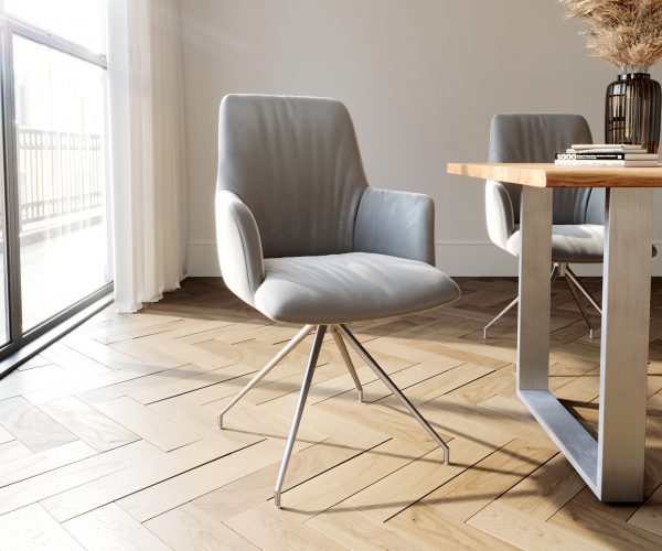 Otočná židle Willa-Flex s područkami Velvet Grey Cross Frame Conical Stainless Steel 180° Swivel