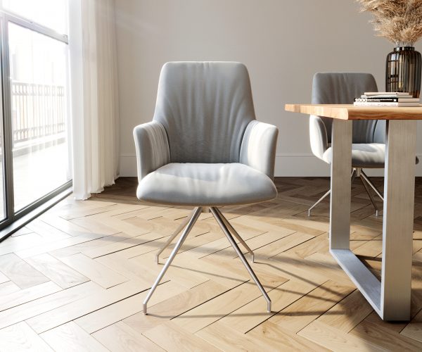 Otočná židle Willa-Flex s područkami Velvet Grey Cross Frame Conical Stainless Steel 180° Swivel - Image 2