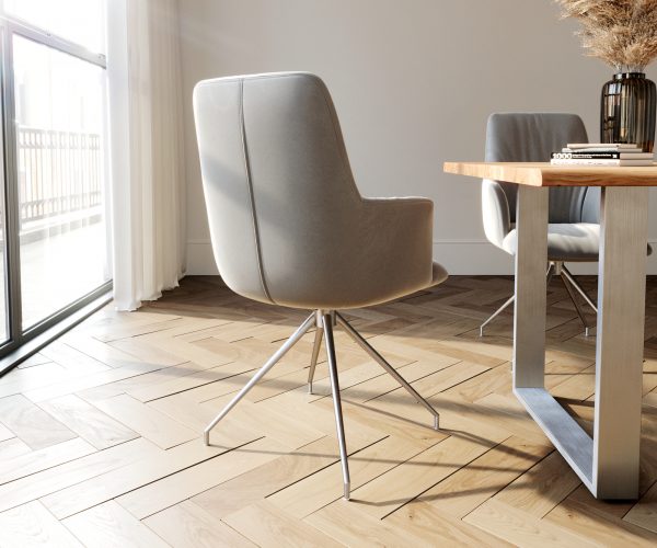 Otočná židle Willa-Flex s područkami Velvet Grey Cross Frame Conical Stainless Steel 180° Swivel - Image 3