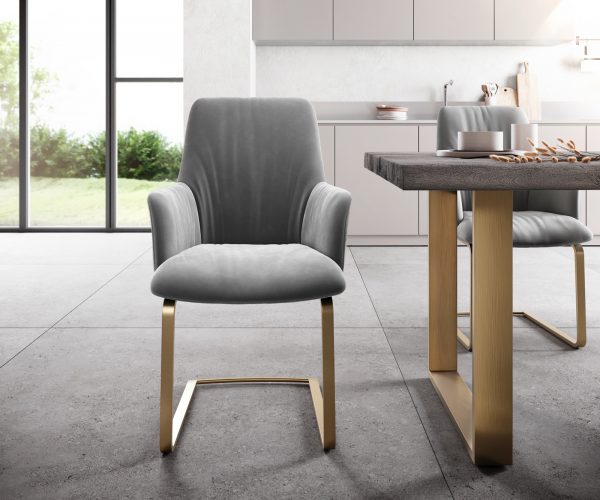 Houpací židle Willa-Flex s područkami Velvet Grey Cantilever Flat Gold - Image 2