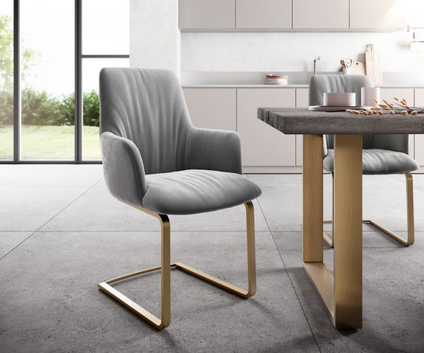 Houpací židle Willa-Flex s područkami Velvet Grey Cantilever Flat Gold