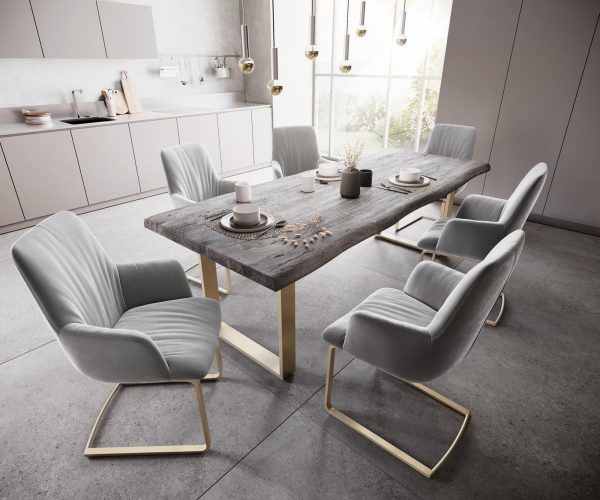 Houpací židle Willa-Flex s područkami Velvet Grey Cantilever Flat Gold - Image 5