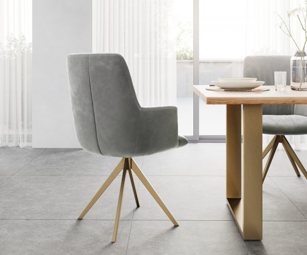 Otočná židle Willa-Flex s područkami Velvet Grey Cross Frame Edged Gold 180° Swivel - Image 3