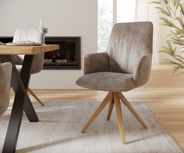 Otočná židle Willa-Flex s područkami Taupe Vintage Dřevěný rám úhlový 180° otočný