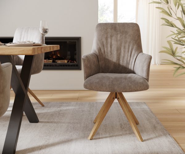 Otočná židle Willa-Flex s područkami Taupe Vintage Dřevěný rám úhlový 180° otočný - Image 2